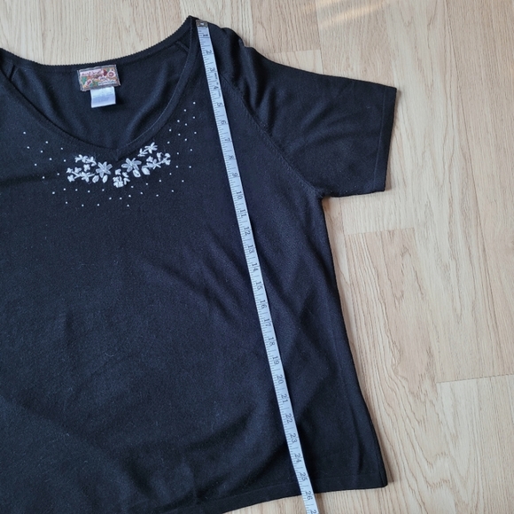 April Cornell | Black Embroidered Short Sleeve Knit Top - Picture 8 of 10